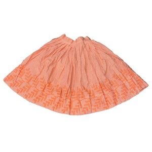 Vintage Plaid Mid Length Pleated Skirt Schoolgirl 60s Orange White Embroidered